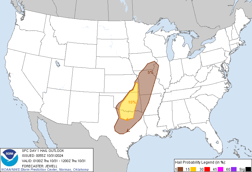 20241031 0100 UTC Day 1 Large Hail Probabilities Graphic