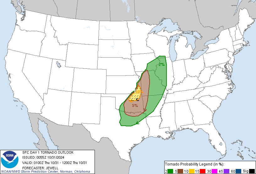 20241031 0100 UTC Day 1 Tornado Probabilities Graphic